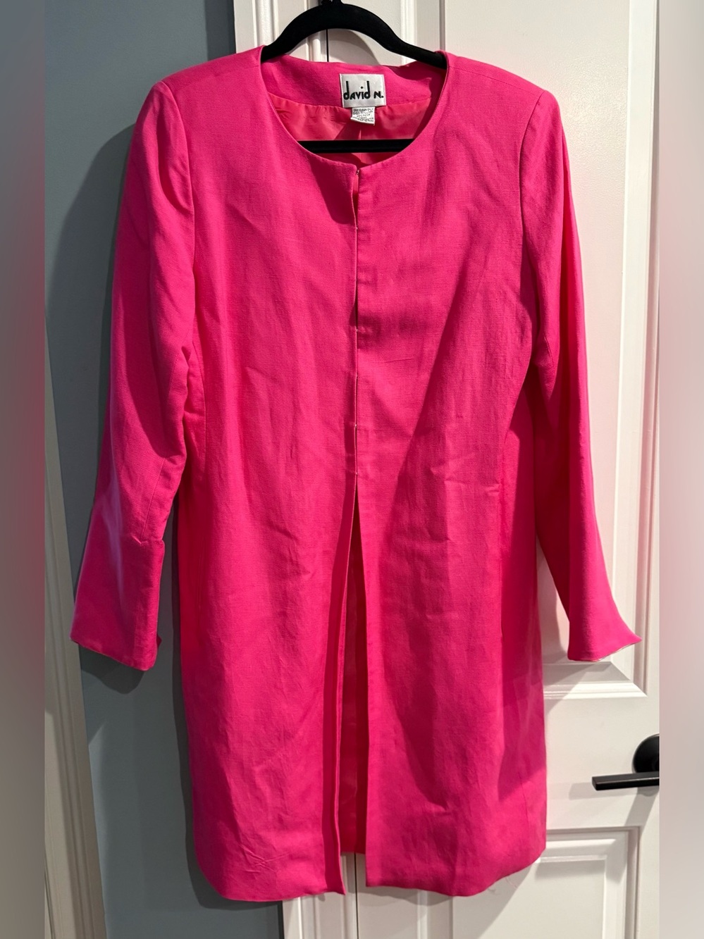 David N. Bright Pink Long Blazer or Lightweight Coat w/ Floral Cuff Vintage - Picture 6 of 8